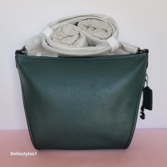 COACH Small Dufflette “C” Charm Polished Pebbled Leather Crossbody- Forest Color - Picture 5 of 16
